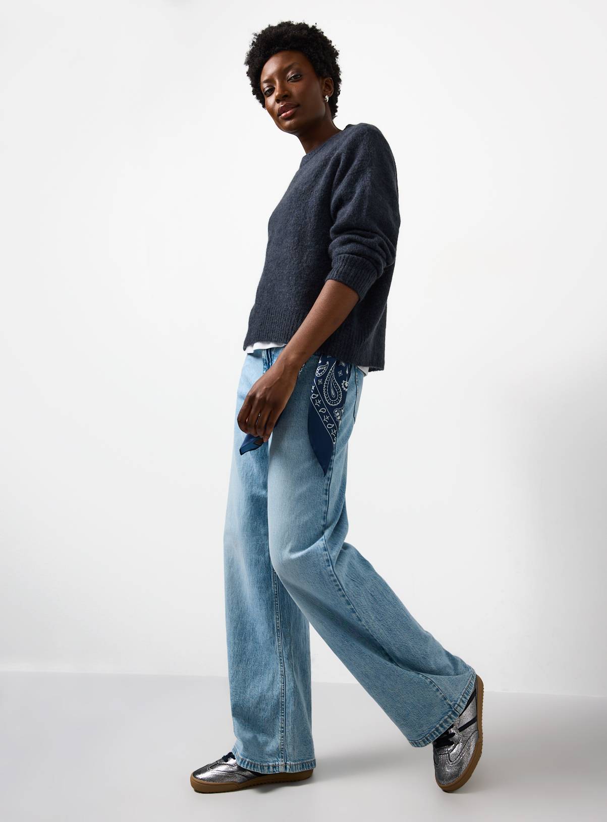 Dark Blue Alpaca Relaxed Crew Neck Jumper S - Image 2
